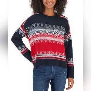 Women's Navy and Red Patterned Sweater